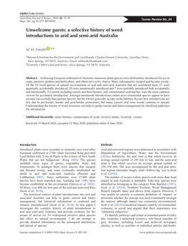 Unwelcome Guests: a Selective History of Weed Introductions to Arid and Semi-Arid Australia