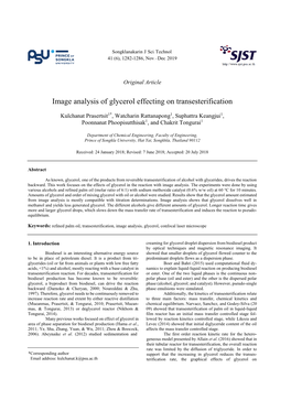 Image Analysis of Glycerol Effecting on Transesterification