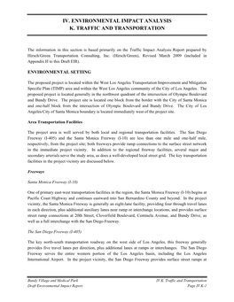 Iv. Environmental Impact Analysis K. Traffic and Transportation