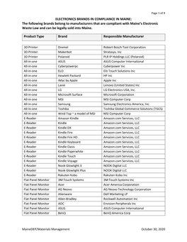 Electronics Brands in Compliance in Maine