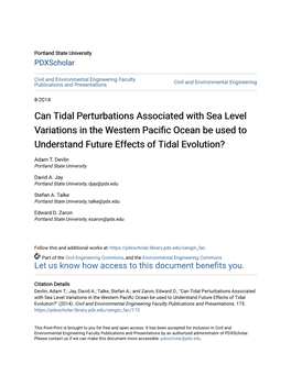 Can Tidal Perturbations Associated with Sea Level Variations in the Western Pacific Ocean Be Used Ot Understand Future Effects of Tidal Evolution?