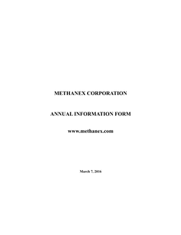 Methanex Corporation Annual Information Form