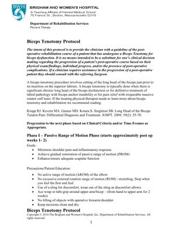 Biceps Tenotomy Protocol