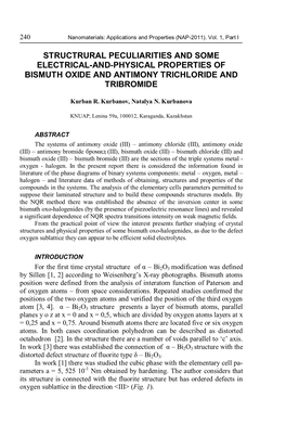 Structrural Peculiarities and Some Electrical-And-Physical Properties of Bismuth Oxide and Antimony Trichloride and Tribromide