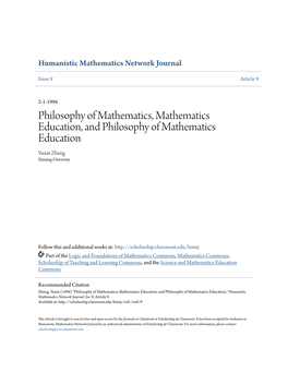 Philosophy of Mathematics, Mathematics Education, and Philosophy of Mathematics Education Yuxin Zheng Nanjing University