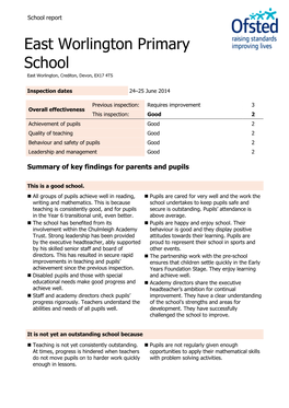 East Worlington Primary School East Worlington, Crediton, Devon, EX17 4TS