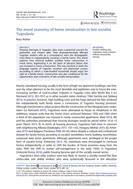 The Moral Economy of Home Construction in Late Socialist Yugoslavia Rory Archer