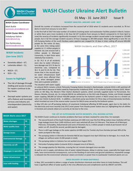 WASH Cluster Ukraine Alert Bulletin 01 May - 31 June 2017 Issue 9 WASH Cluster Coordinator INCIDENT ANALYSIS