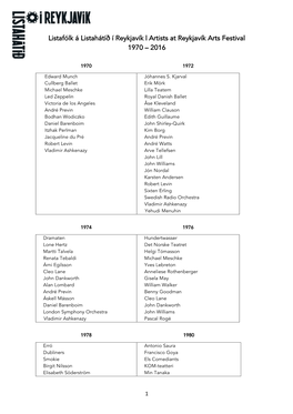 Artists 1970-2016