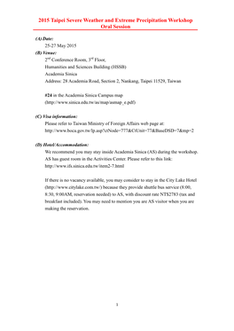 2015 Taipei Severe Weather and Extreme Precipitation Workshop Oral Session