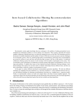 Item-Based Collaborative Filtering Recommendation Algorithms