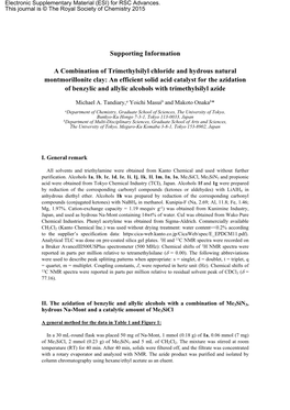 Supporting Information a Combination of Trimethylsilyl Chloride and Hydrous Natural Montmorillonite Clay