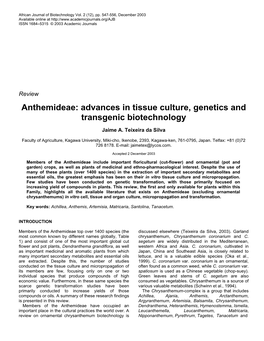 Advances in Tissue Culture, Genetics and Transgenic Biotechnology