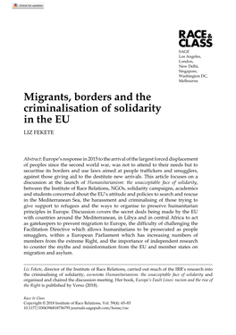 Migrants, Borders and the Criminalisation of Solidarity in the EU LIZ FEKETE