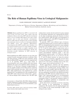 The Role of Human Papilloma Virus in Urological Malignancies