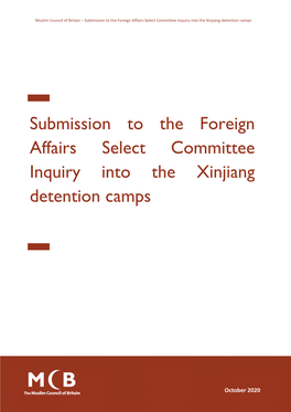 Submission to the Foreign Affairs Select Committee Inquiry Into the Xinjiang Detention Camps