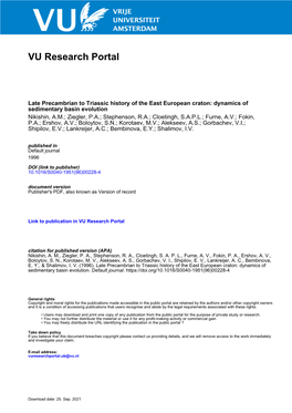 Late Precambrian to Triassic History of the East