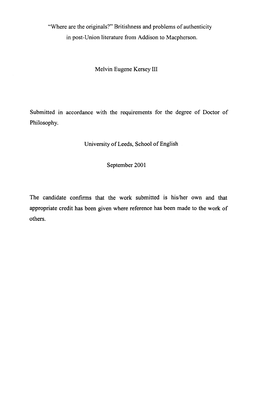 Britishness and Problems of Authenticity in Post-Union Literature from Addison to Macpherson