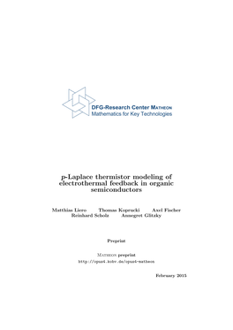 P-Laplace Thermistor Modeling of Electrothermal Feedback in Organic Semiconductors