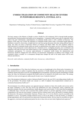 Under-Utilization of Community Health Centers in Purworejo Regency, Central Java