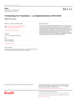 Terminology for Translators — an Implementation of ISO 12620 Robert Bononno