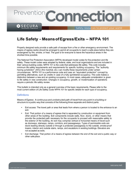 Life Safety - Means of Egress/Exits – NFPA 101