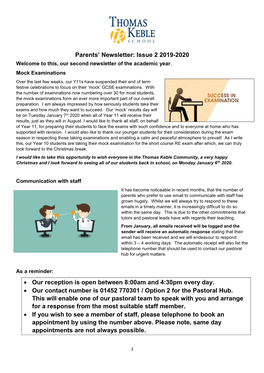 Parents' Newsletter: Issue 2 2019-2020