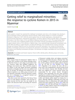 Getting Relief to Marginalised Minorities: the Response to Cyclone Komen in 2015 in Myanmar Isabelle Desportes