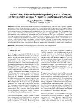 Malawi's Post-Independence Foreign Policy and Its Influence on Development Options: a Historical Institutionalism Analysis