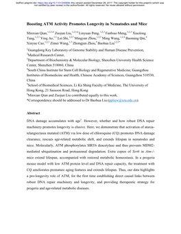 Boosting ATM Activity Promotes Longevity in Nematodes and Mice