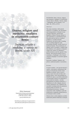 Smallpox in Nineteenth-Century Benin Doenças, Religião E Medicina
