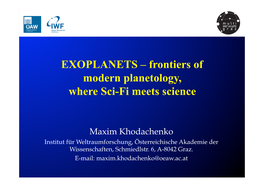 EXOPLANETS – Frontiers of Modern Planetology, Where Sci-Fi Meets Science
