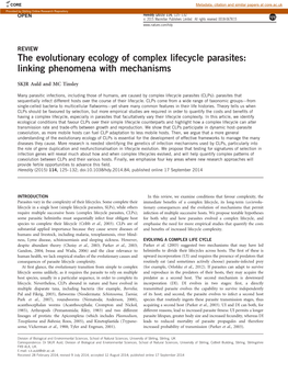 The Evolutionary Ecology of Complex Lifecycle Parasites: Linking Phenomena with Mechanisms