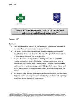 Question: What Conversion Ratio Is Recommended Between Pregabalin