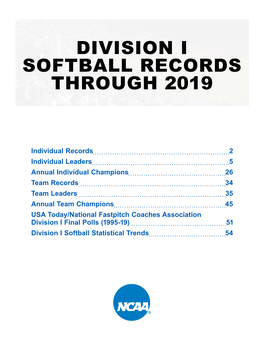 Division I Softball Records Through 2019