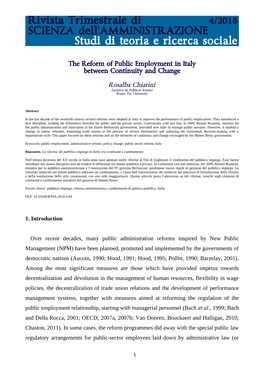 The Reform of Public Employment in Italy Between Continuity and Change