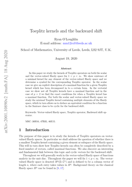 [Math.FA] 18 Aug 2020 Toeplitz Kernels and the Backward Shift
