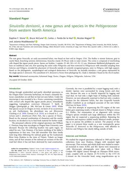 Sinuicella Denisonii, a New Genus and Species in the Peltigeraceae from Western North America