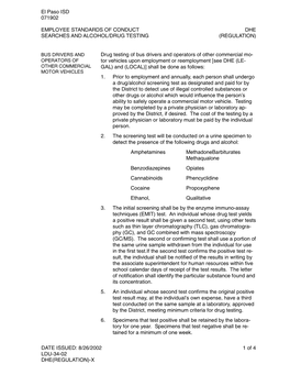 Searches and Alcohol/Drug Testing (Regulation)