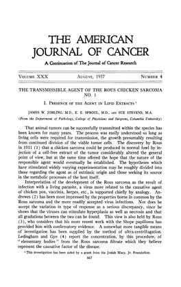 THE AMERICAN JOURNAL of CANCER a Continuation of the Journal of Cancer Research