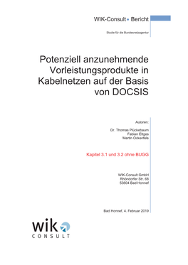 Potenziell Anzunehmende Vorleistungsprodukte in Kabelnetzen Auf Der Basis Von DOCSIS