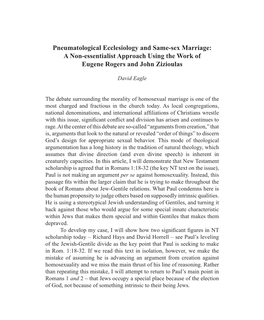 Pneumatological Ecclesiology and Same-Sex Marriage: a Non-Essentialist Approach Using the Work of Eugene Rogers and John Zizioulas