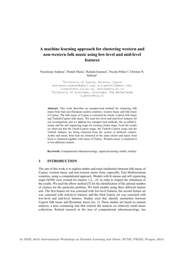 A Machine Learning Approach for Clustering Western and Non-Western Folk Music Using Low-Level and Mid-Level Features