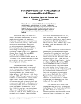 Personality Profiles of North American Professional Football Players
