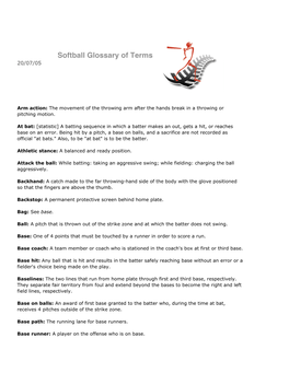 Softball Glossary of Terms 20/07/05