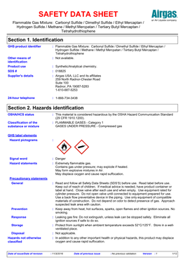 Section 2. Hazards Identification OSHA/HCS Status : This Material Is Considered Hazardous by the OSHA Hazard Communication Standard (29 CFR 1910.1200)