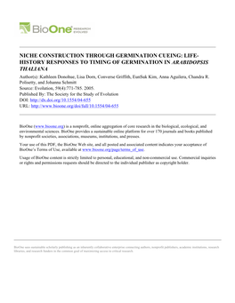 Life History Responses to Timing of Germination in Arabidopsis Thaliana