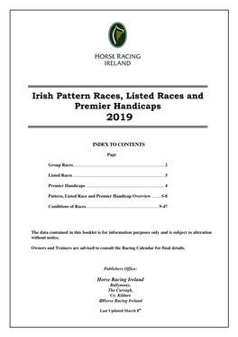 Irish Pattern Races, Listed Races and Premier Handicaps 2019