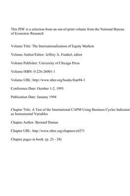 A Test of the International CAPM Using Business Cycles Indicators As Instrumental Variables