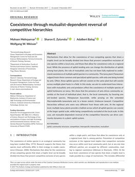 Coexistence Through Mutualist‐Dependent Reversal of Competitive